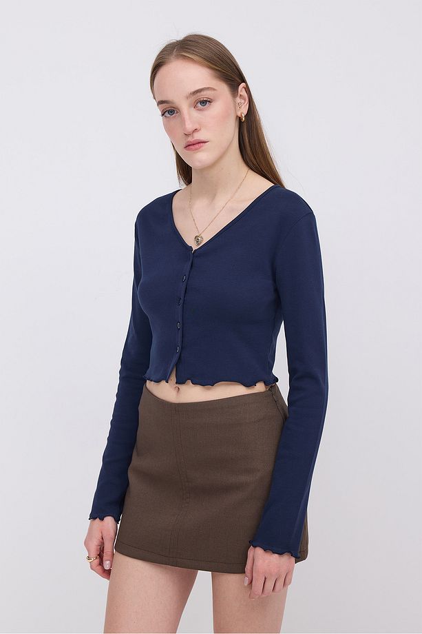 Düğmeli Crop Hırka H1666-T10 - 2