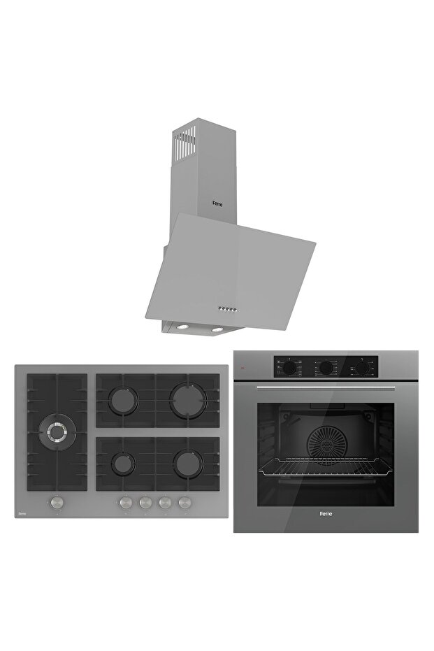 Flowart BL Modüler Seriisi 3'lü Gri Ankastre Set ( QBL62CPR-BL138-D088 ) - 1