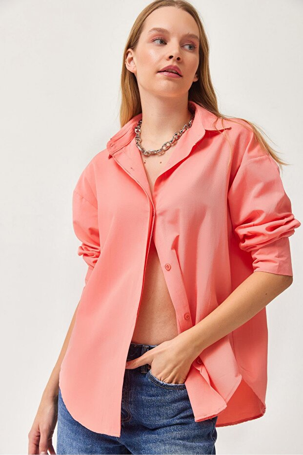 Oversize Basic Gömlek Yavruağzı - 5