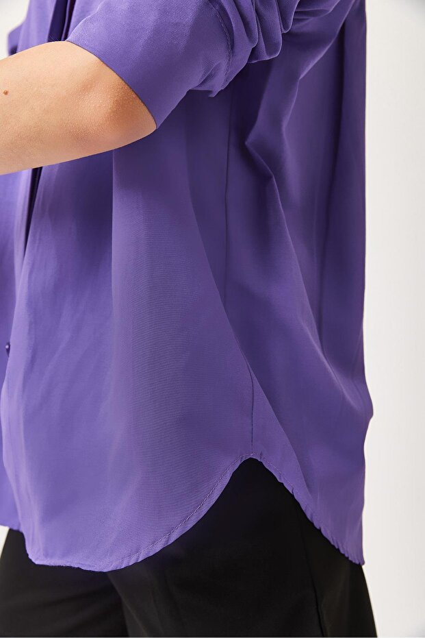 Oversize Basic Gömlek Lila - 3