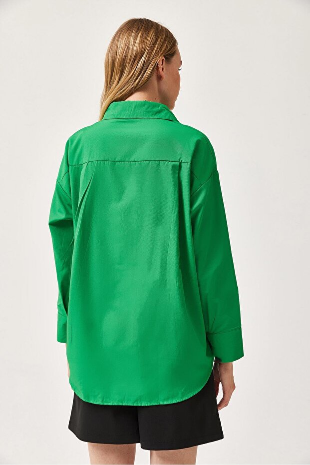 Oversize Basic Gömlek Yeşil - 4