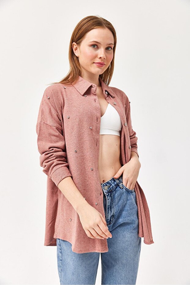 Design Stone Detail Shirt Dusty Rose