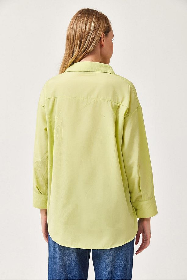 Oversize Basic Gömlek Lime - 4