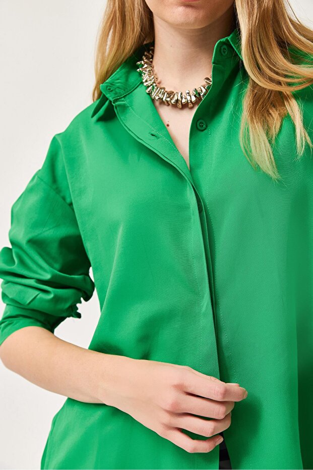 Oversize Basic Gömlek Yeşil - 3