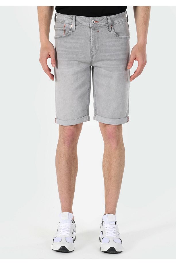 Regular Fit Gri Erkek Jean Şort - 4