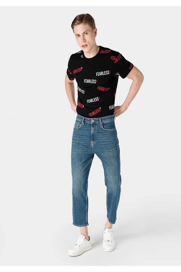 057 Mılas Loose Relaxed Fit Drop Crotch Kısa Paça Erkek Mavi Jean Pantolon - 1