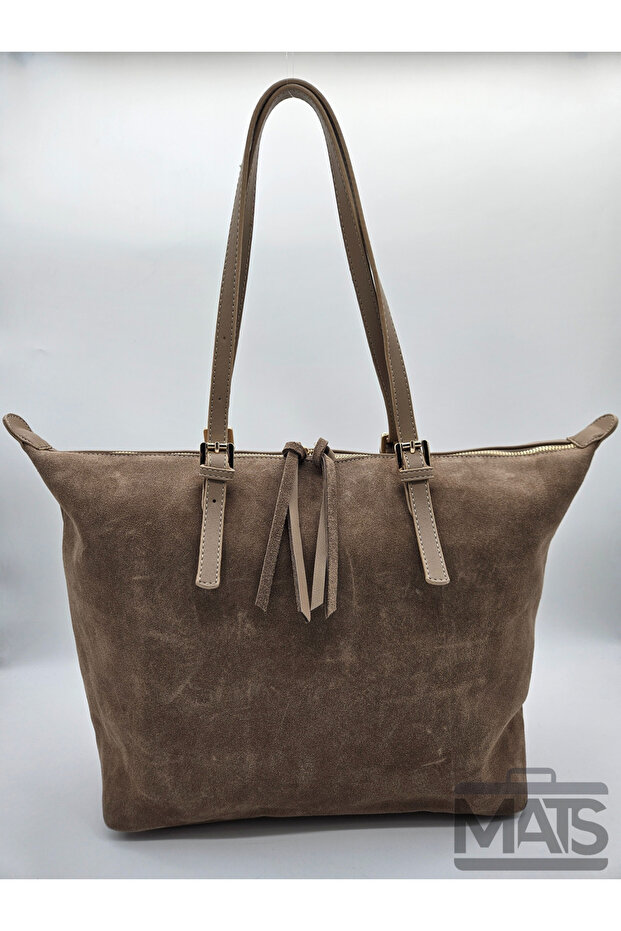 Mink Genuine & Faux Leather Large Hand and Shoulder Bag with Belt Buckle