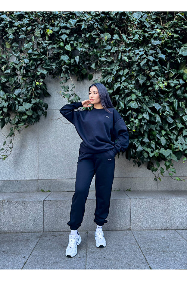 Premium 3 Iplik Basic Oversize Siyah Eşofman Takımı
