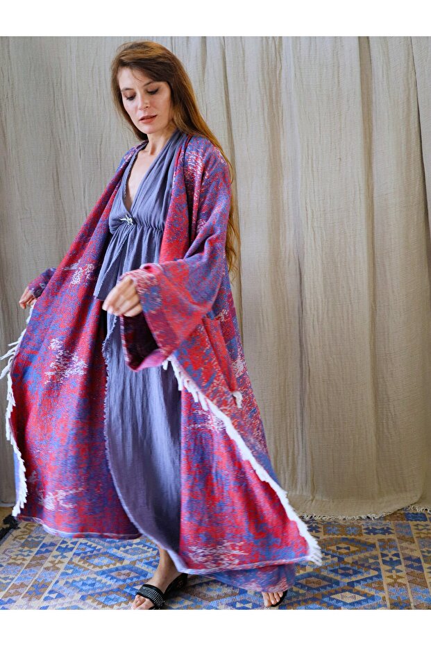 PALETTE PAMUK DOKUMA BOHO STİL HIRKA / Yeşil - 3