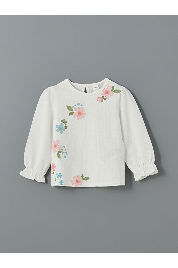 LCW Bisiklet Yaka Çiçekli Kız Çocuk Tişört - 3