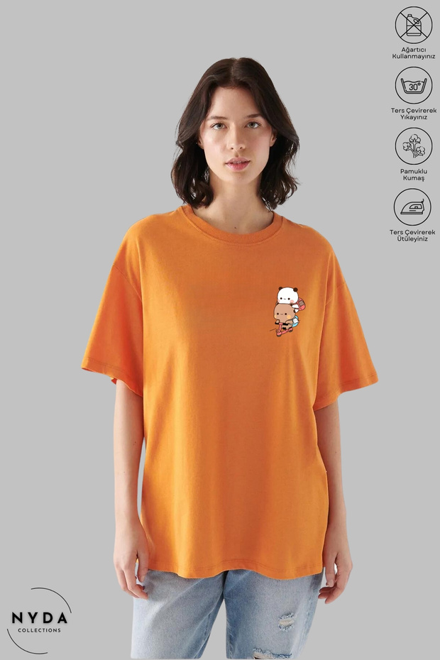 Unisex Crew Neck Bubu Dudu Scooter Printed Cotton Oversize Short Sleeve T-Shirt