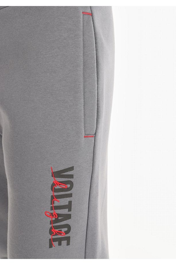 Regular Fit Orta Bel Düz Erkek Gri Eşofman Altı - 5