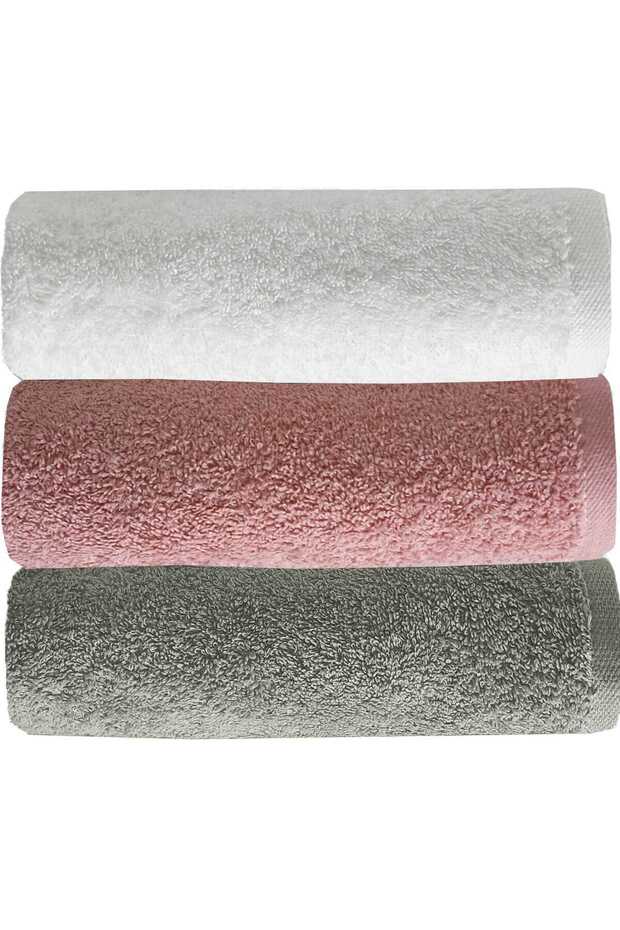 3-Piece Solid Color Hand and Face Towel Set Cotton 50X90 cm Gray-Rose-White