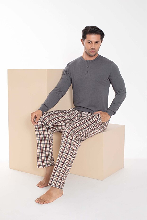 Erkek Modal Uzun Kol Cepli Pijama Takımı Erkek Modal Uzun Kol Cepli Pijama Takımı - 1