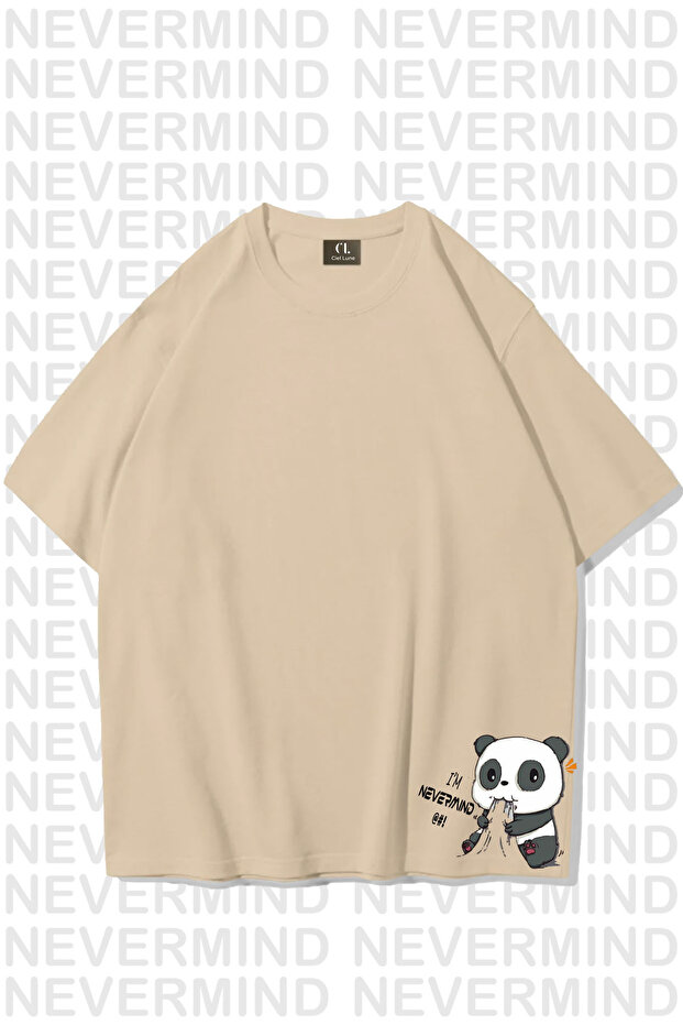 تي شيرت مطبوع كبير الحجم للجنسين من النساء والرجال Nevermind Panda بتصميم خاص