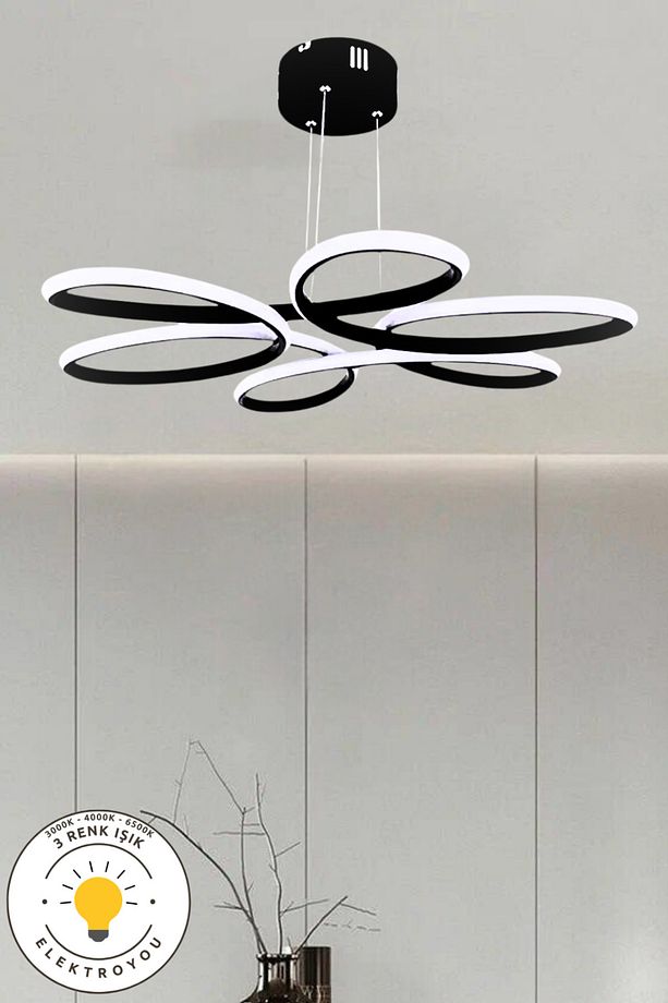 Nipul Siyah Sarkıt Modern Ultra Süper 3 Renk Işıklı Ledli Avize - 2
