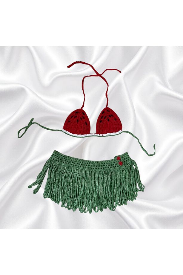 Karpuz Motifli Bebek Örgü Bikini Takımı - 1