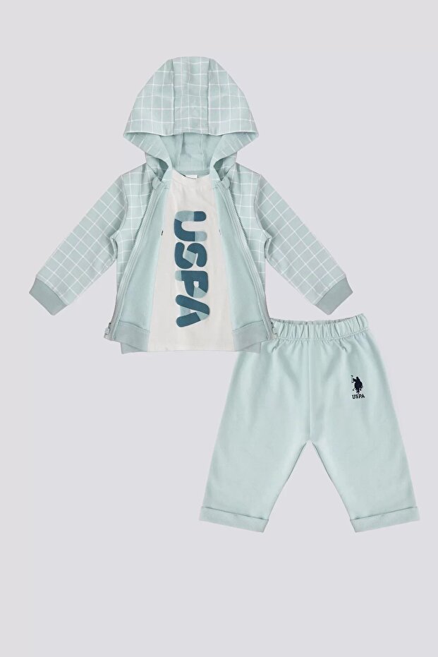 U.S. Polo Assn Licensed Colorful Text Green Baby Boy Tracksuit Set