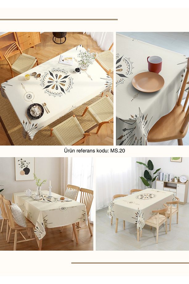 Geometrik Çizgi Desenli Dijital Baskı Dertsiz Kumaş Masa Örtüsü - 5