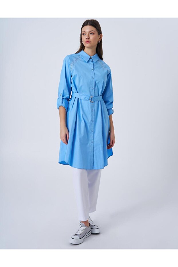 Hotfix Baskılı Pamuklu Tunik Toz Duman - 1