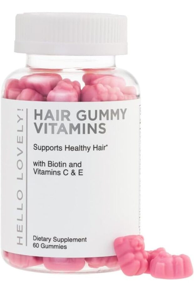 Hair Vitamins Gummy with Biotin 5000 mcg, Vitamins E & C for Growth, Vegetarian Non-GMO - 60 Gummies