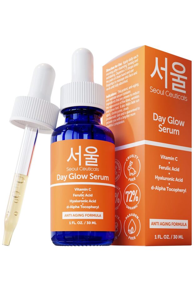 Korean Vitamin C Serum with Hyaluronic Acid & CE Ferulic - Anti-Aging, Anti-Wrinkle, 1oz