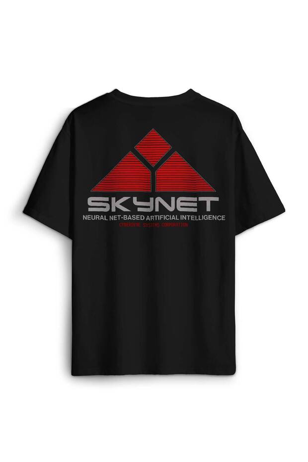 تي شيرت أسود كبير الحجم مطبوع عليه الذكاء الاصطناعي Skynet Terminator الذكاء الاصطناعي Ai للجنسين