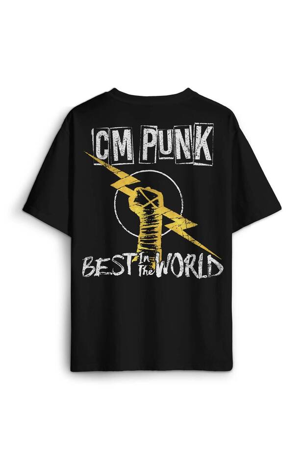 Black Oversize T-Shirt Best in the World cm Punk Mixed Martial Arts Gym Sports Back Front Printed Unisex T-Shirt
