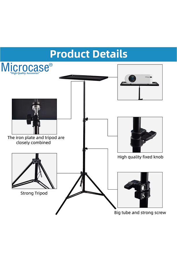 Sunum Projeksiyon Cihazı Notebook için Çok Amaçlı Ayaklı Sehpa Stand Metal + 2.1 MT Tripod - AL5096 - 5
