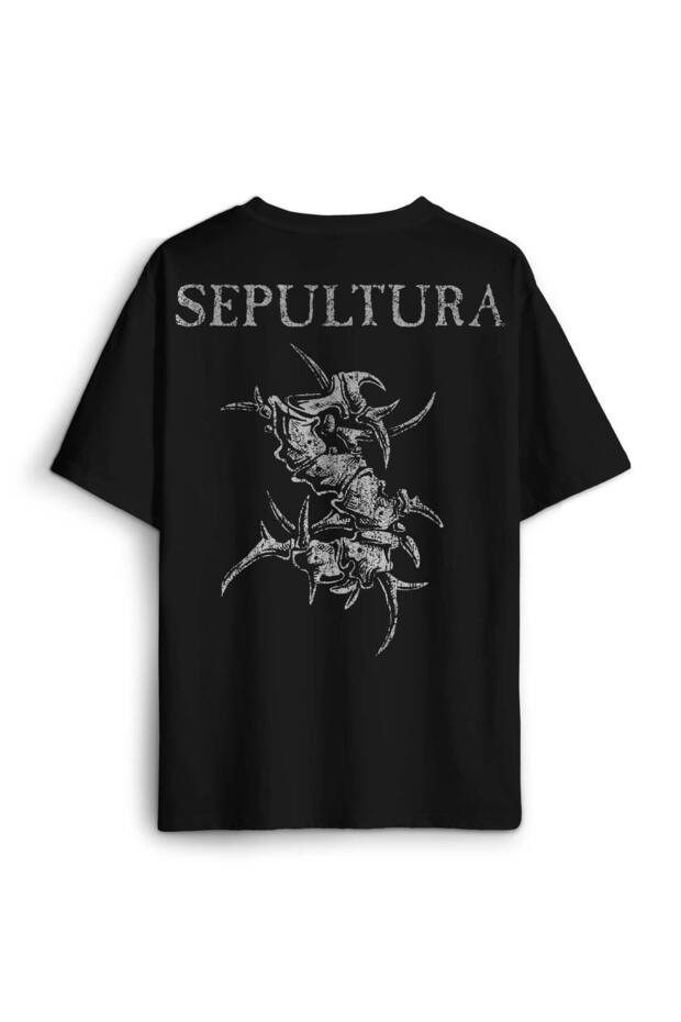 Black Oversize T-Shirt Sepultura Cavalera Metal Rock Music Brazil Back Front Printed Unisex T-Shirt