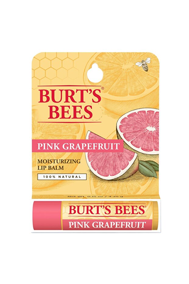 100% Natural Moisturizing Lip Balm, Pink Grapefruit with Beeswax & Fruit Extracts, 1 Tube