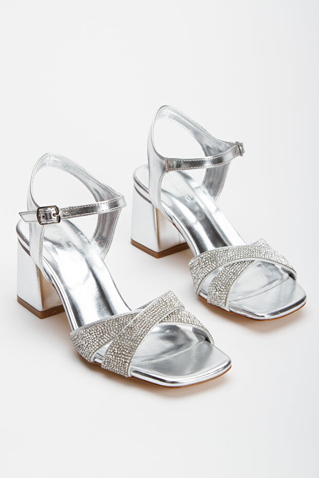 Cross Band Stone Thick Heel Stylish Shoes