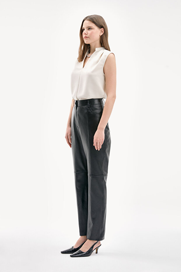 SİYAH DERİ PANTOLON - 6