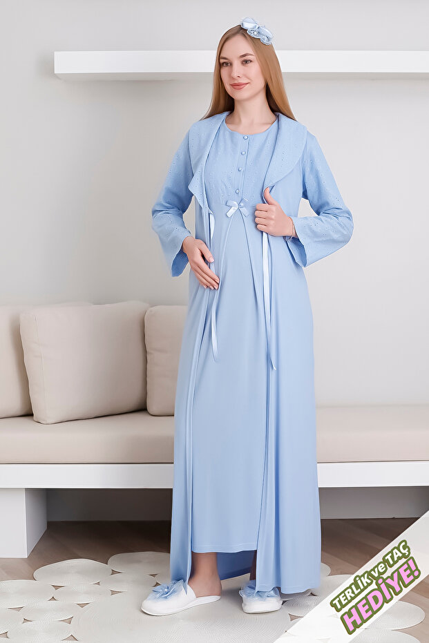 Maternity nightgown and robe set with shawl collar viscose 2-piece maternity set / slippers and crown gifted