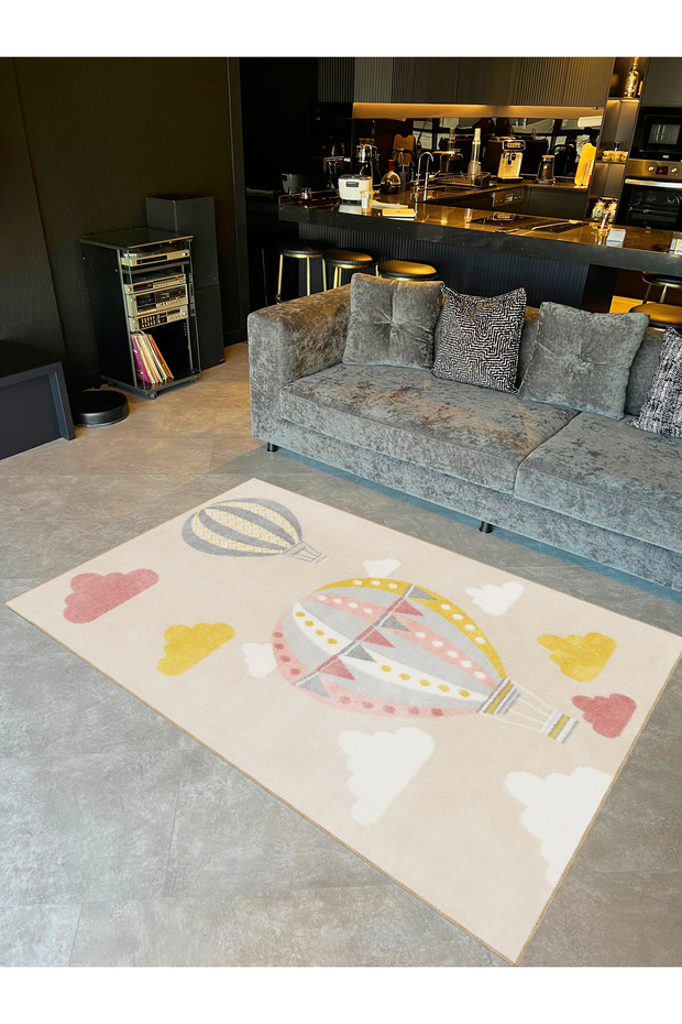 Seda Collection Flying Balloons in Pastel Tones Patterned Woven Base Modern Decorative Carpet Seda42