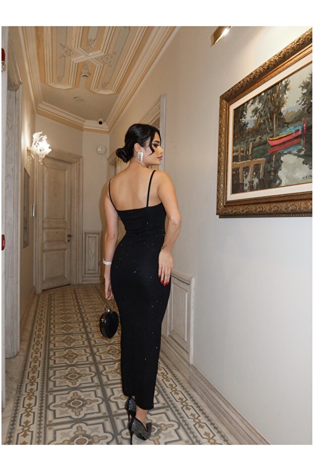 Siyah Simli Elbise - 6