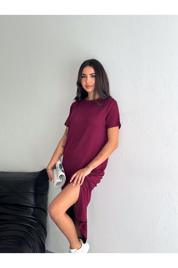Yumuşak Dokulu Modal Kumaş  Sade Şık Midi Elbise - 4