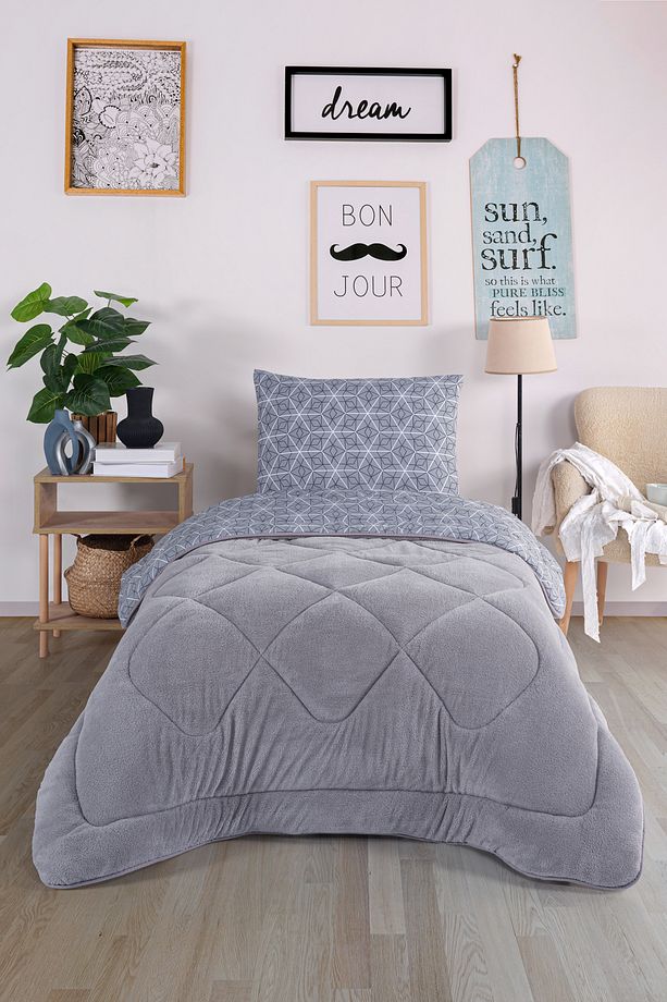 Tek Kişilik Comfort Set Yeni Nesil Wellsoft Yorganlı 2 Parça Meta Gri - 3
