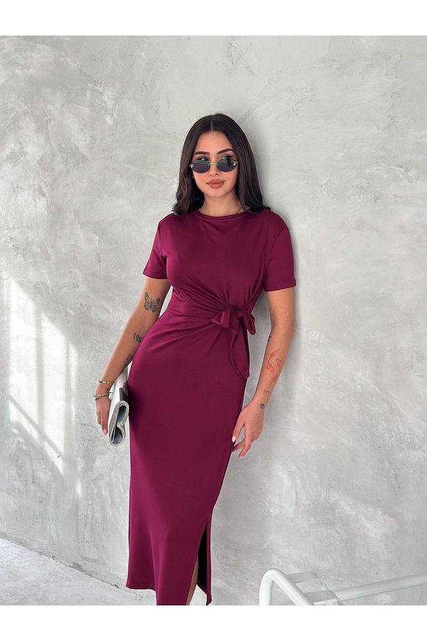 Fiyonk Dokunuşu Modal Kumaş Sade Şık Midi Elbise - 5
