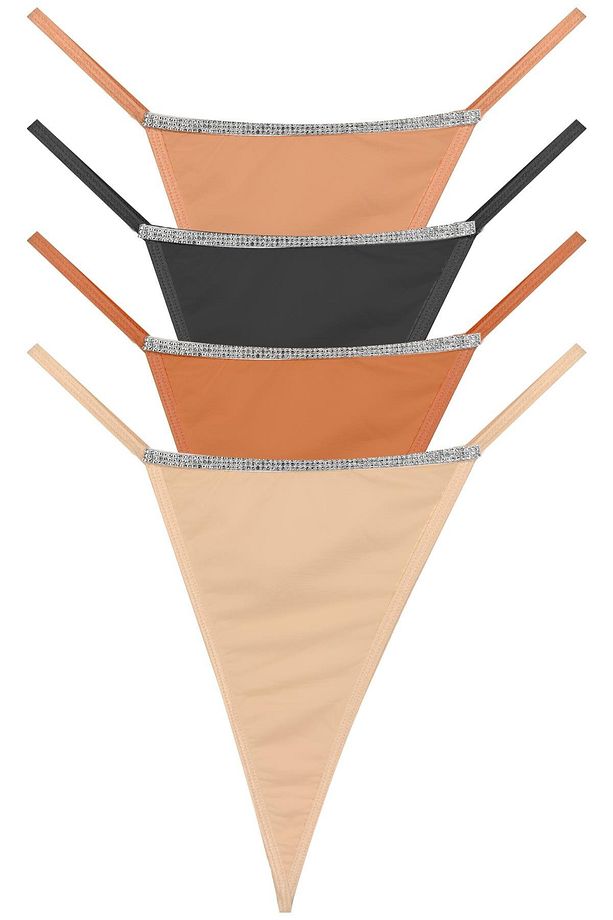 Mikro Saten Ön ve Arka Taş Detaylı Kadın String Külot 4'lü Paket - 8