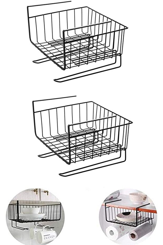 2 Pack Under Shelf Mesh Basket – Multipurpose Hanging Storage Organizer for Kitchen Pantry