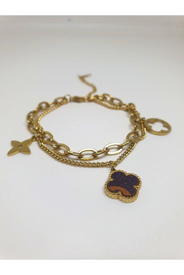 1. Grade Quality 316L Surgical Steel Women's Bracelet, Double Chain with Flower Figure Model No 4