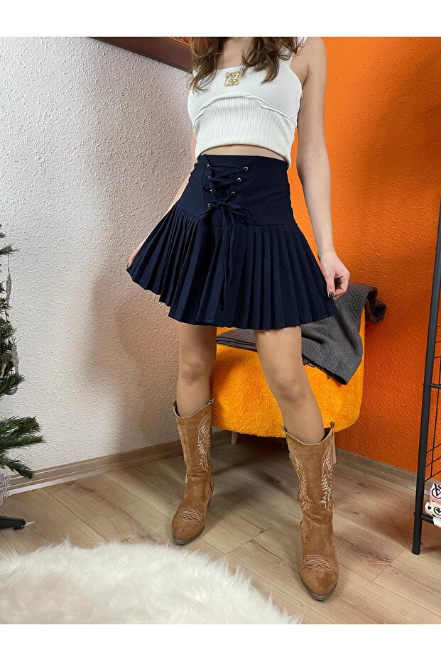 Lacivert Piliseli Prenses Etek - 4