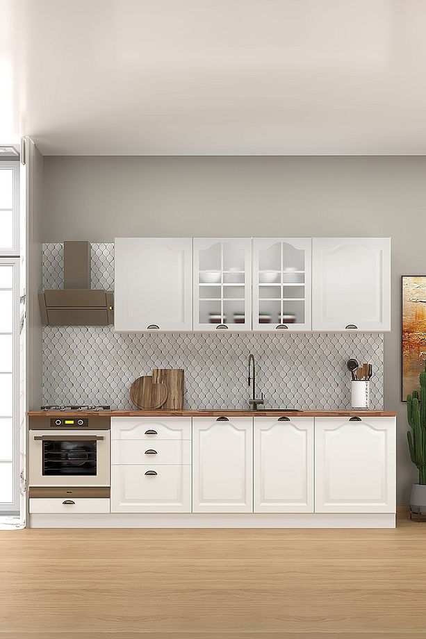 270 Cm Greena White Tezgahlı %100 Mdf Hazır Mutfak Dolabı - 1