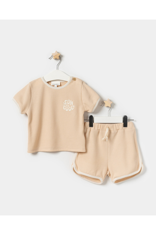 Embroidered T-Shirt and Shorts Baby Boy Summer Two-Piece Set Stone