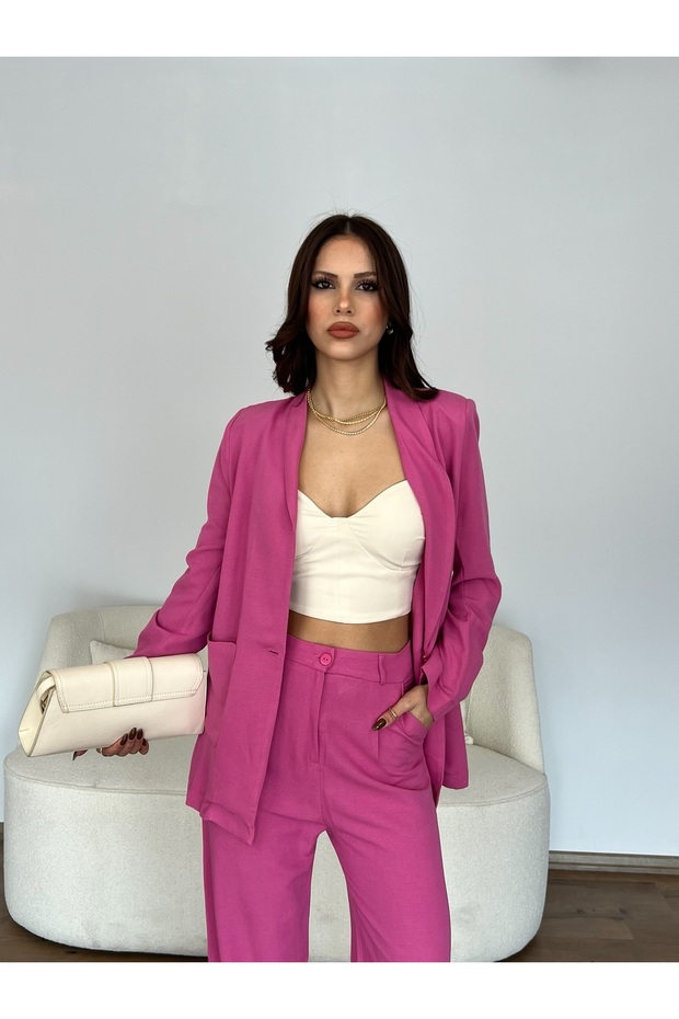 Linen Trousers Jacket Set - 1