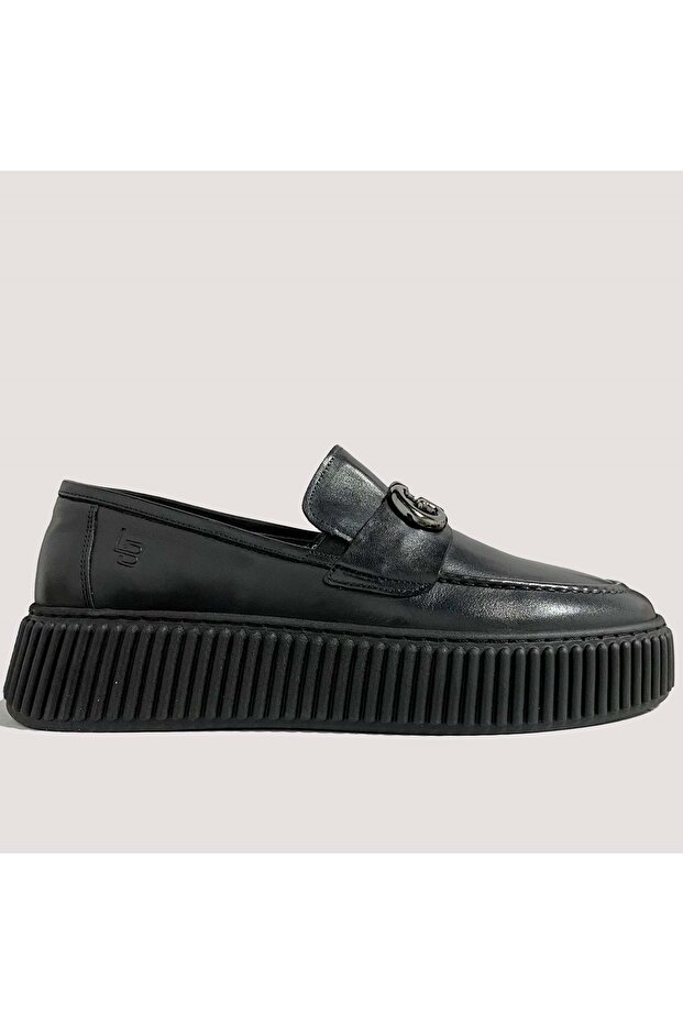 Men's Leather Munich Casual Buckle Shoes C25004 - Black - 42