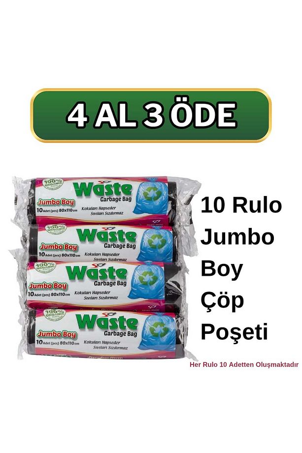 Jumbo Boy Çöp Poşeti 80x110 Cm 10'lu Set 100 Adet - Dayanıklı Ve Sızdırmaz - 1