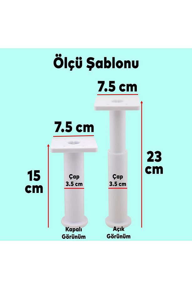 (4 ADET) Ayarlanabilir Destek 15 Cm Beyaz Mobilya Kanepe Koltuk Baza Yükseltme Yükseltici Ayağı - 4