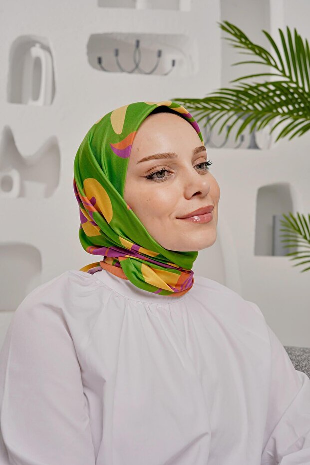 وشاح قطني أخضر ناعم - نمط أوراق الشجر - 2